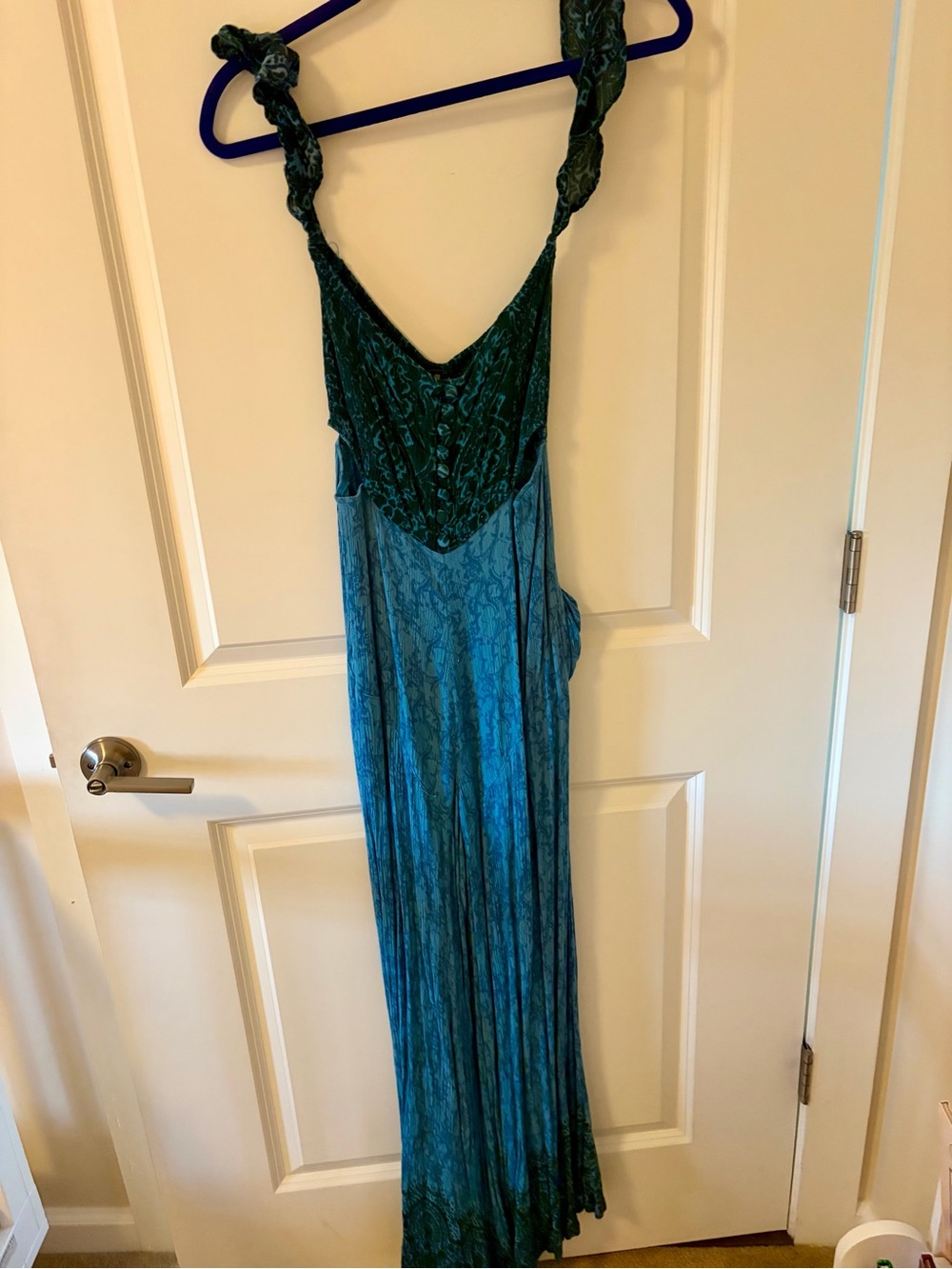 Free people Teal Green jump suit with Tie-Strap Shoulders